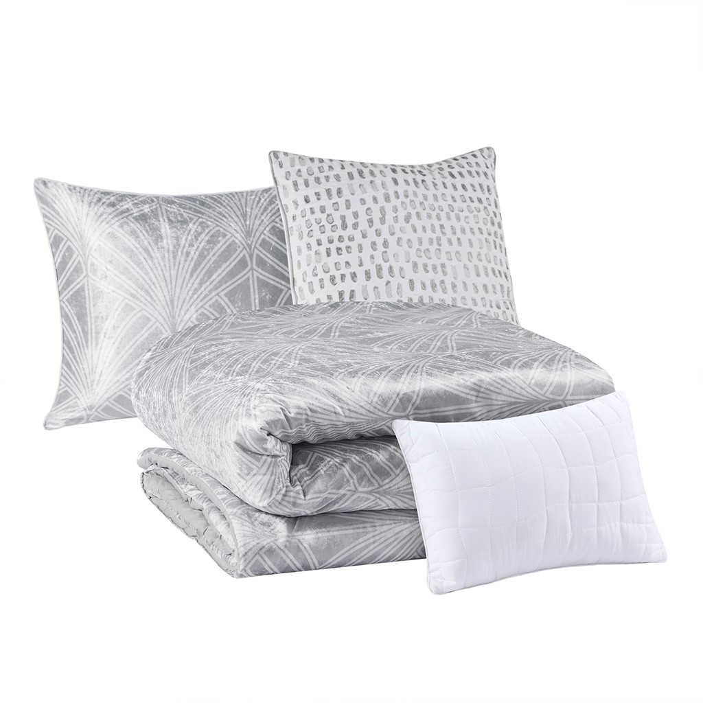 Olliix Beautyrest Kiona Silver Full Queen 5pc Crushed Velvet Comforter Set OLIX-BR9144409622-01 Olliix Beautyrest Kiona Silver Full Queen 5pc Crushed Velvet Comforter Set OLIX-BR9144409622-01