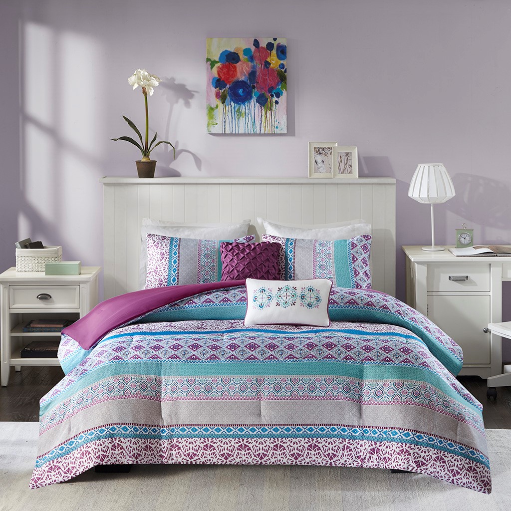 Olliix Intelligent Design Joni Purple Twin Twin XL Comforter Set
