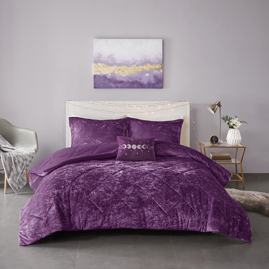 Olliix Intelligent Design Felicia Purple Velvet Full Queen Comforter Set