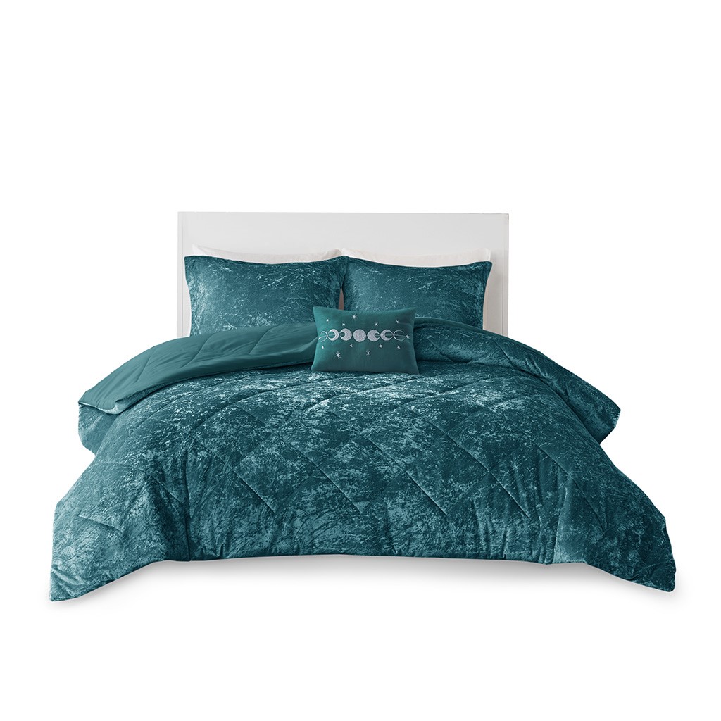 Olliix Intelligent Design Felicia Teal Velvet Twin Twin XL Comforter Set