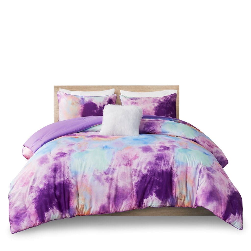 Olliix Intelligent Design Cassiopeia Lavender King Cal King Watercolor Tie ...