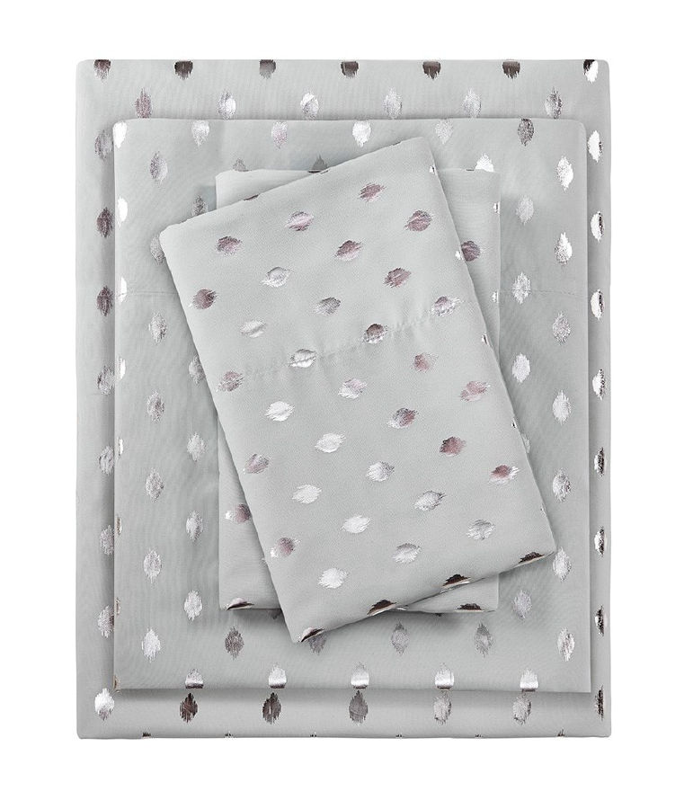 Olliix Intelligent Design Metallic Dot Grey Silver Twin XL 3pc Sheet Set