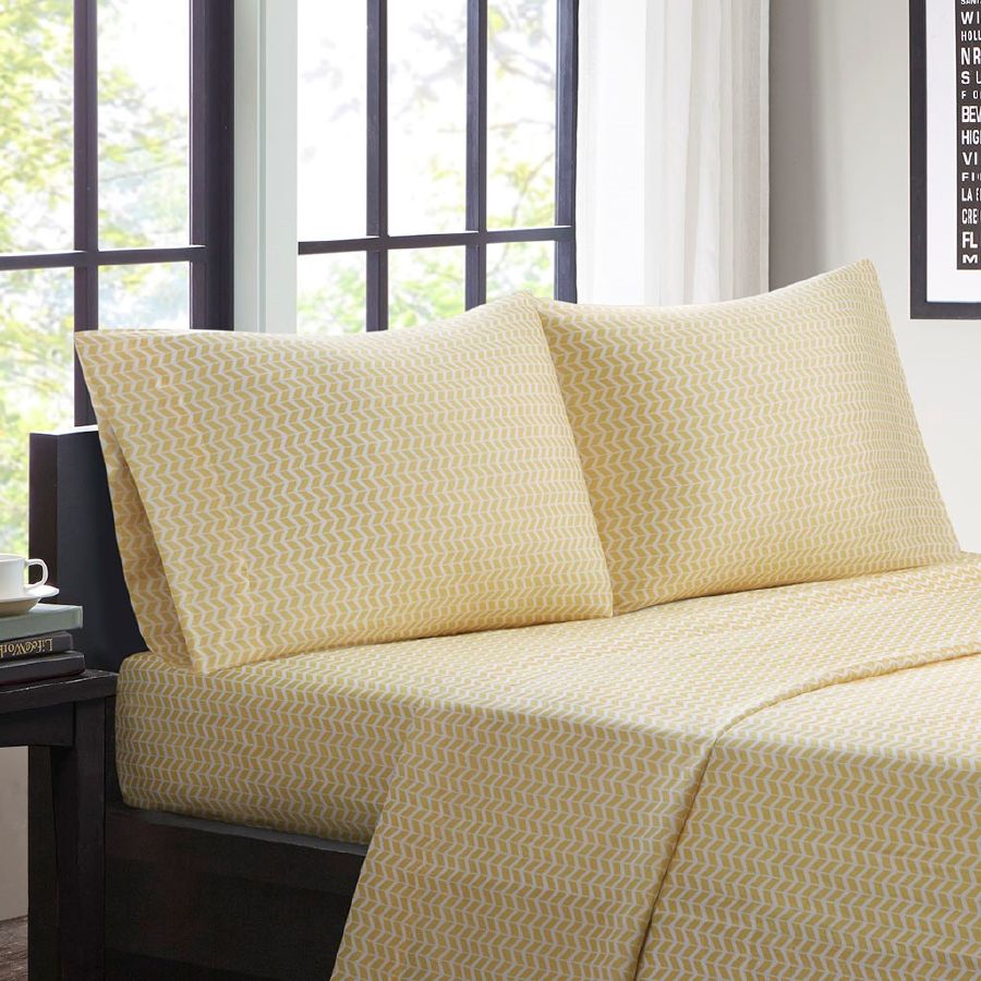 Olliix Intelligent Design Chevron Yellow Twin Printed Microfiber Sheet Set