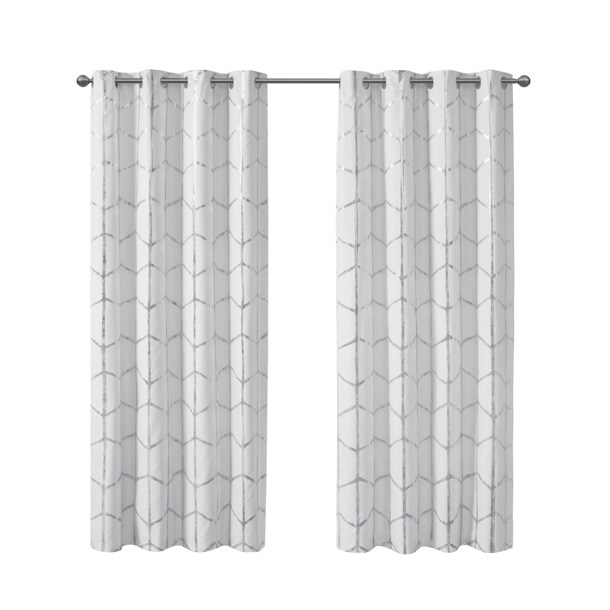 Olliix Intelligent Design Raina White Silver Blackout Grommet Top Curtain P...