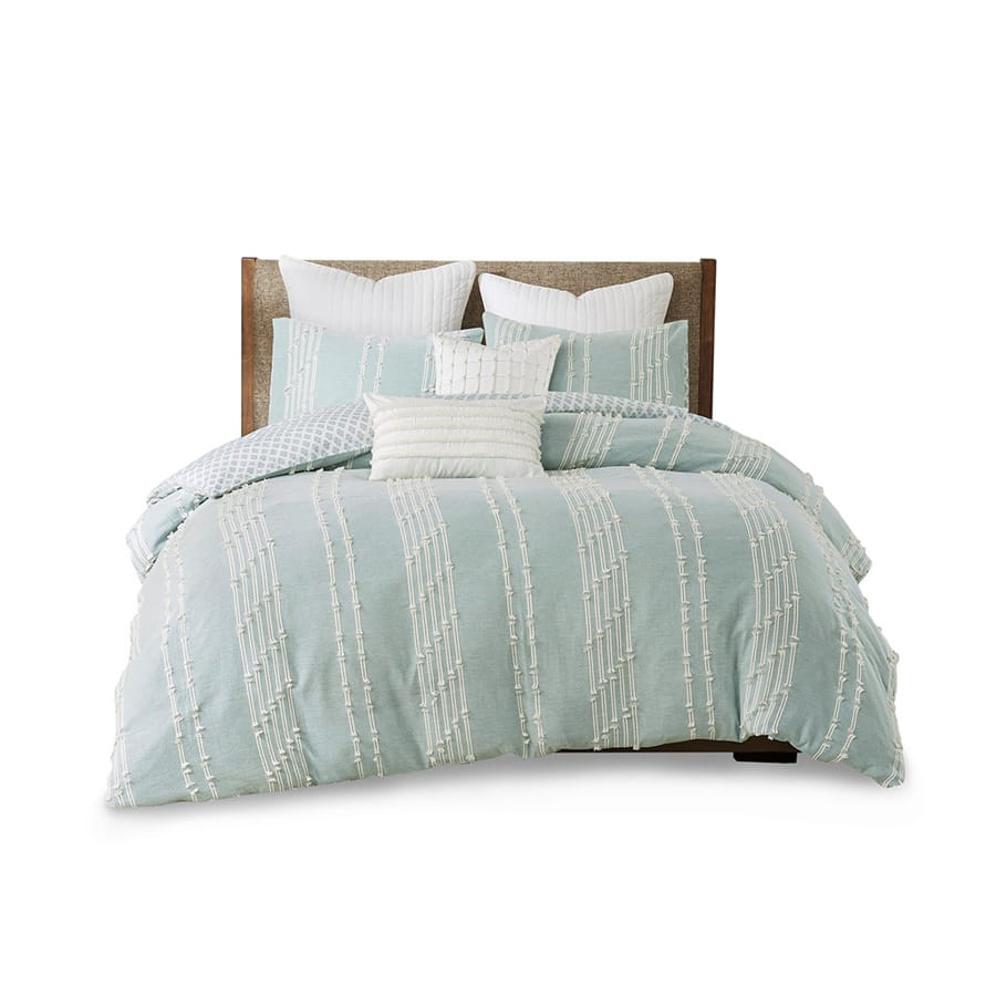 Olliix INK IVY Kara Aqua Full Queen 3pc Cotton Jacquard Comforter Set
