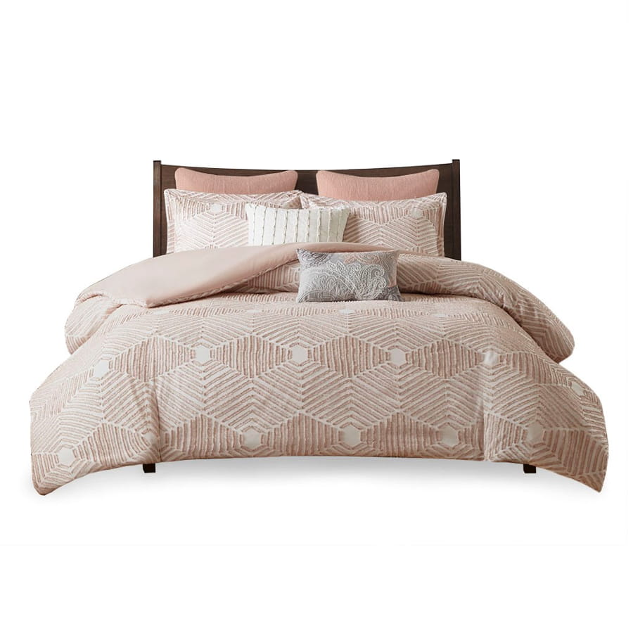 Olliix INK IVY Ellipse Blush King Cal King Cotton Jacquard Duvet Cover Set
