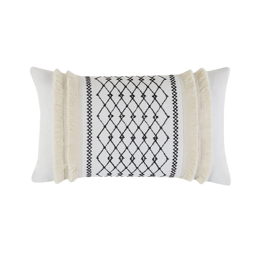 Olliix INK IVY Bea Ivory Embroidered Cotton Oblong Pillow