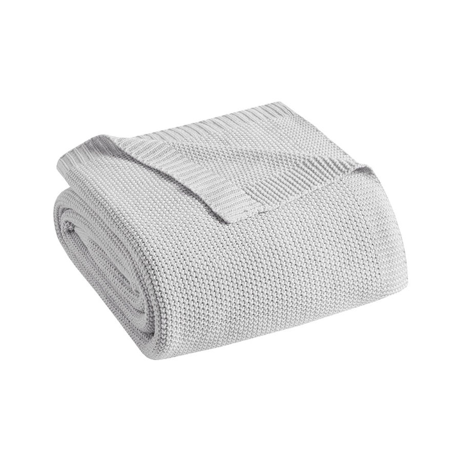 Olliix INK IVY Bree Knit Grey Twin Blanket