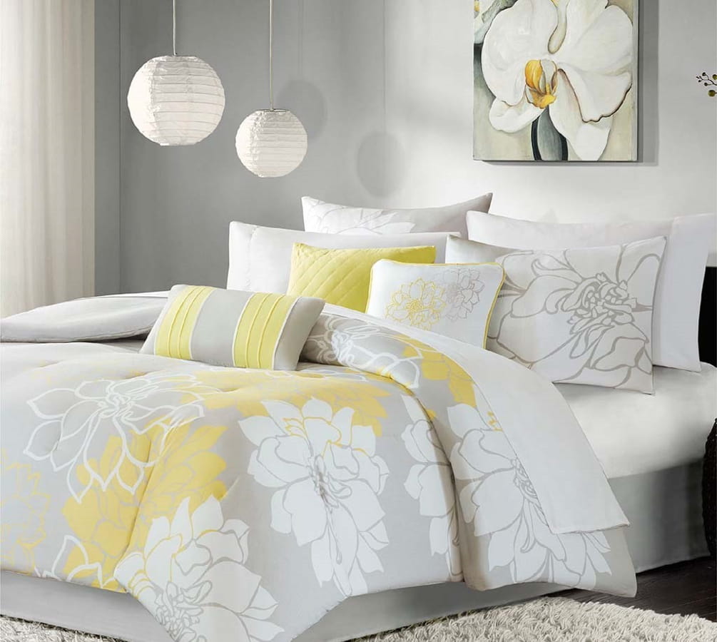Olliix Madison Park Lola Yellow Queen Comforter Set