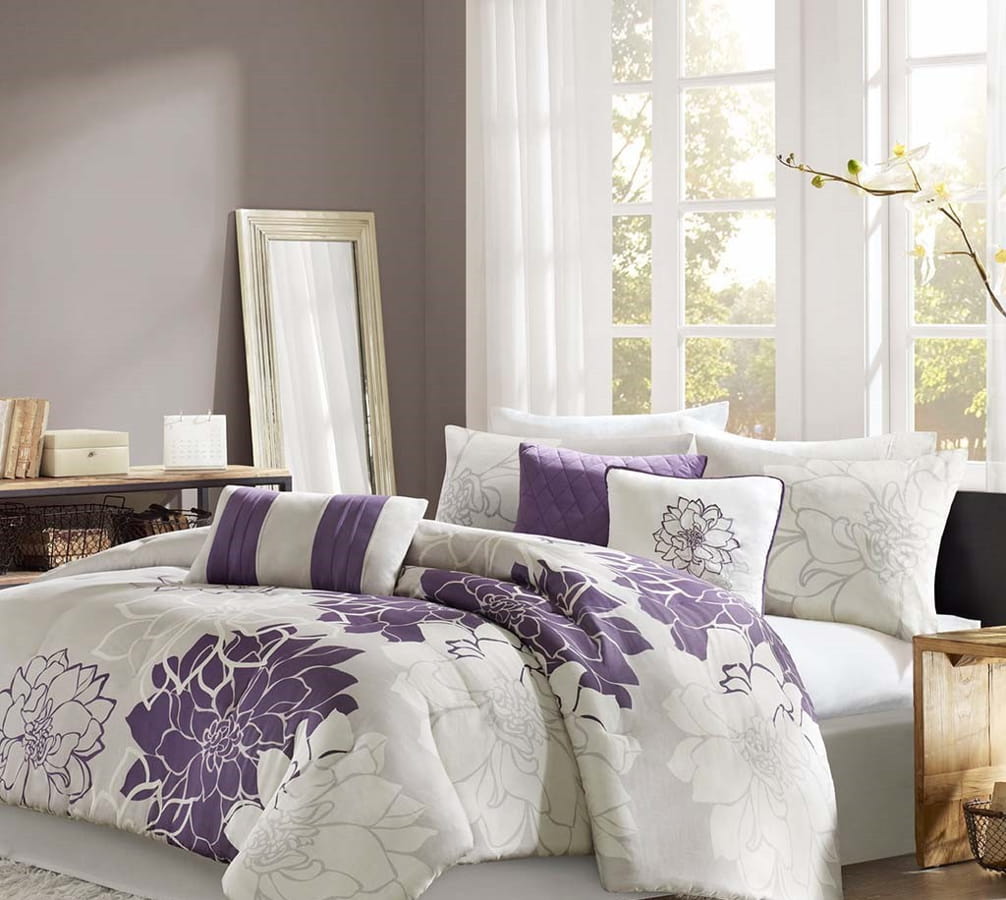 Olliix Madison Park Lola Purple Queen Comforter Set