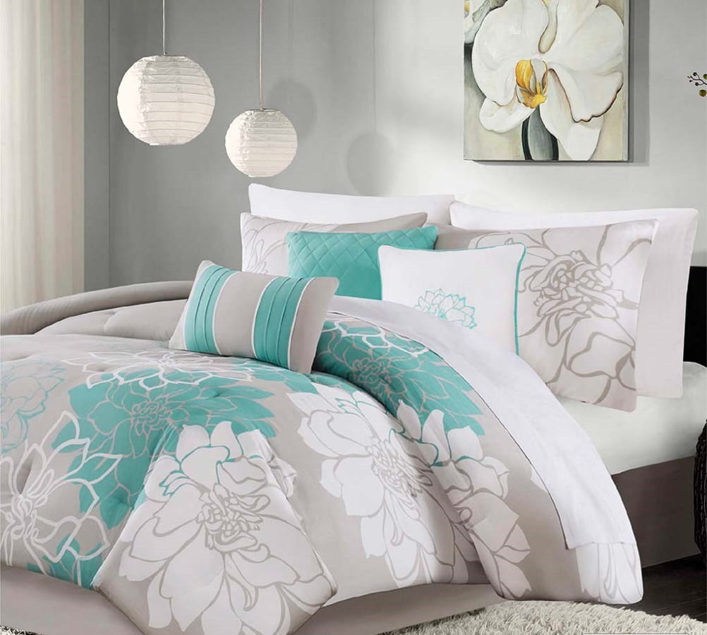 Olliix Madison Park Lola Aqua Queen Comforter Set