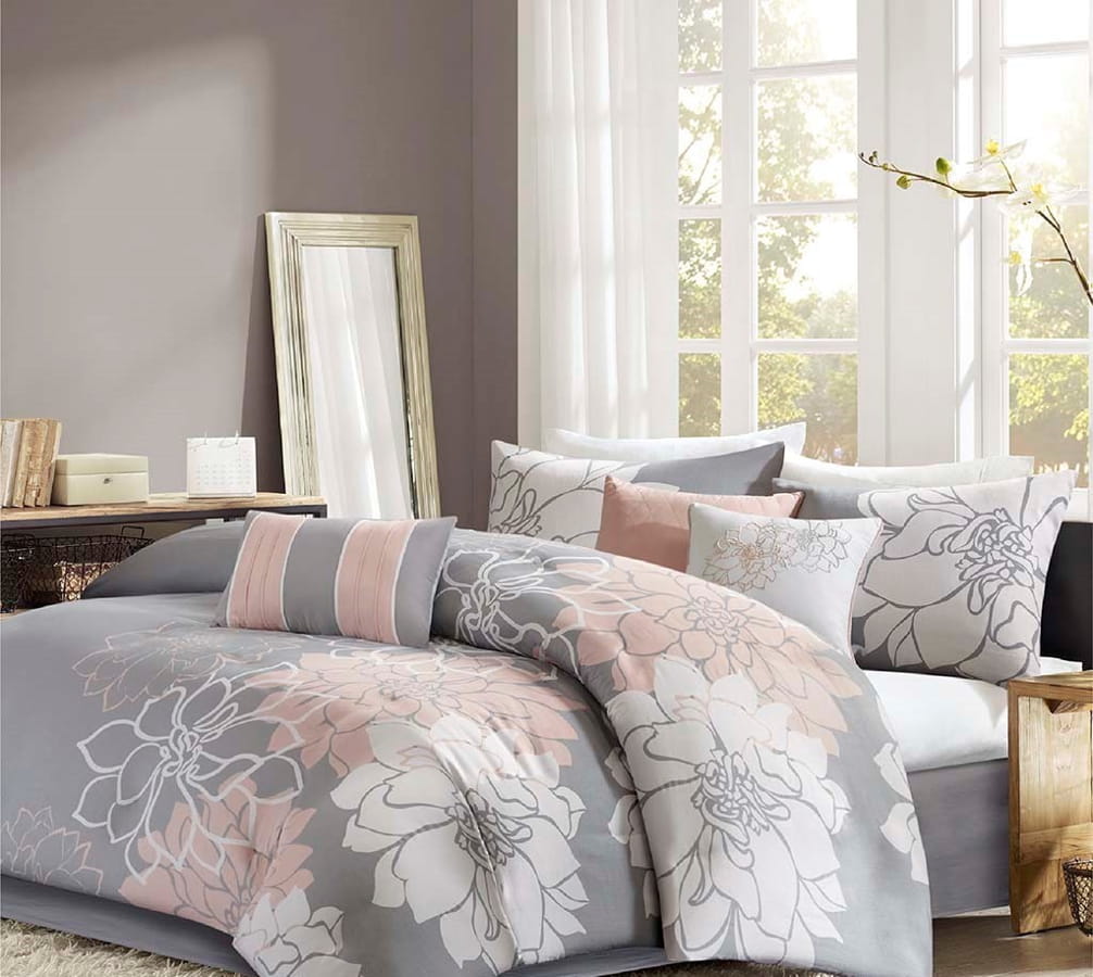 Olliix Madison Park Lola Grey Peach Cal King Comforter Set