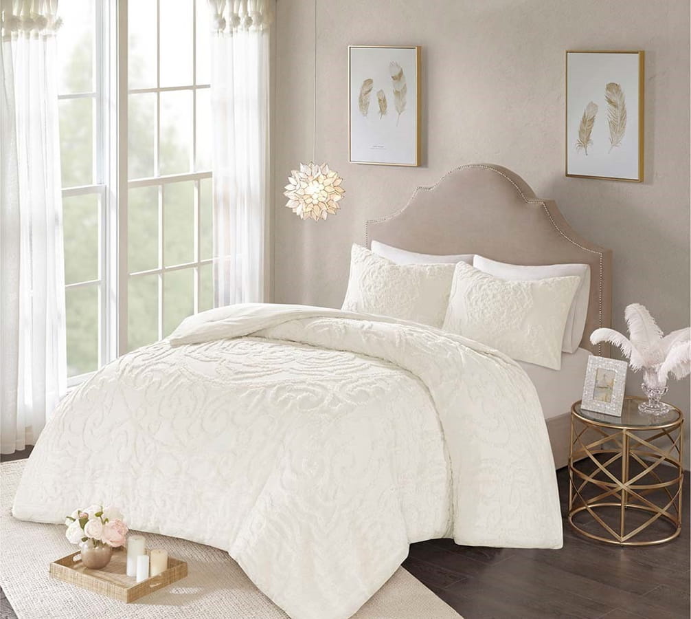 Olliix Madison Park Laetitia Off White Full Queen 3pc Comforter Set