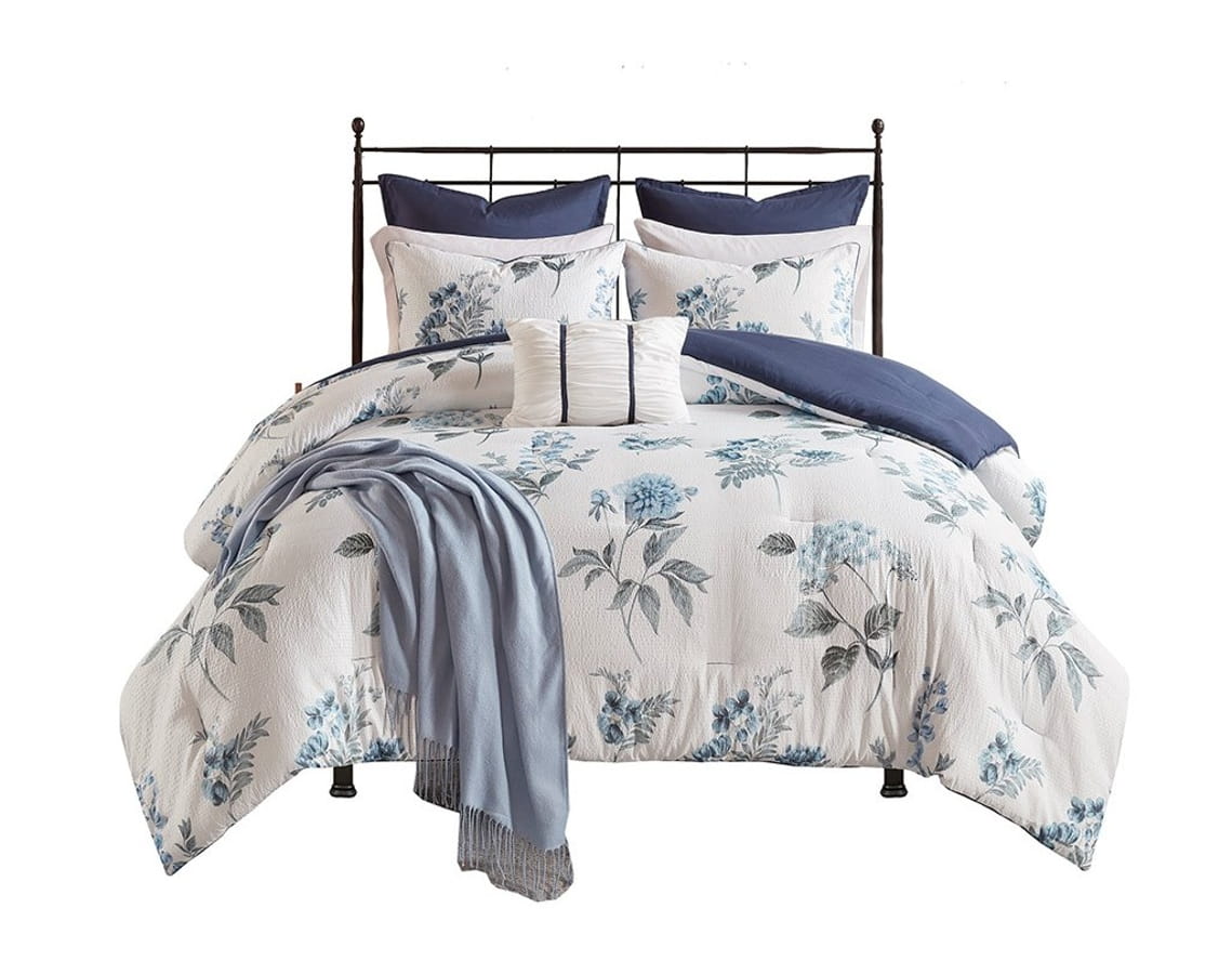 Olliix Madison Park Zennia Blue King Cal King 7pc Comforter Set With Throw ...
