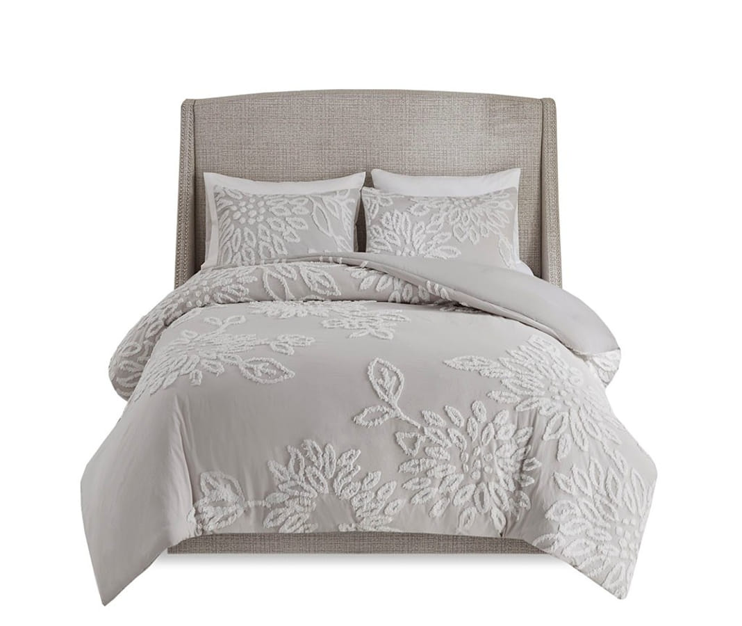 Olliix Madison Park Veronica Warm Grey White King Cal King 3pc Comforter Se...