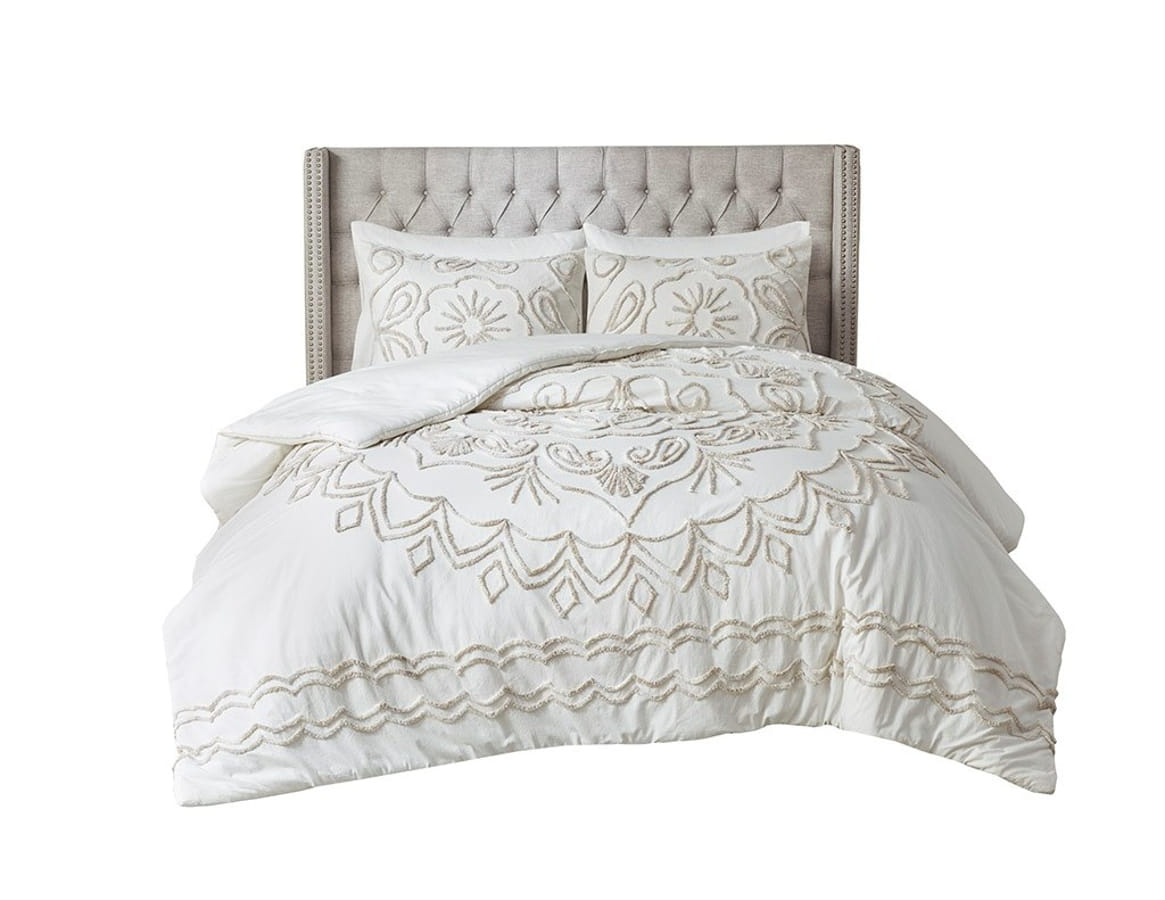 Olliix Madison Park Violette Ivory Taupe Full Queen 3pc Tufted Comforter Se...