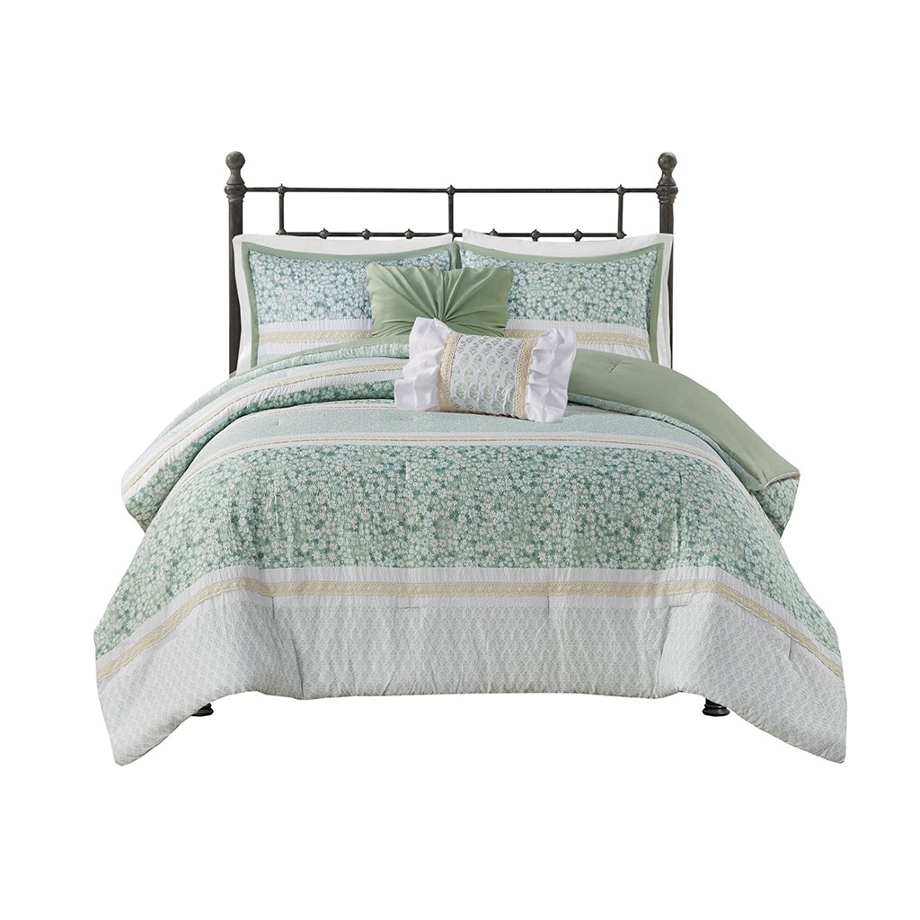 Olliix Madison Park Caralie Green King Cal King 5pc Seersucker Comforter Se...