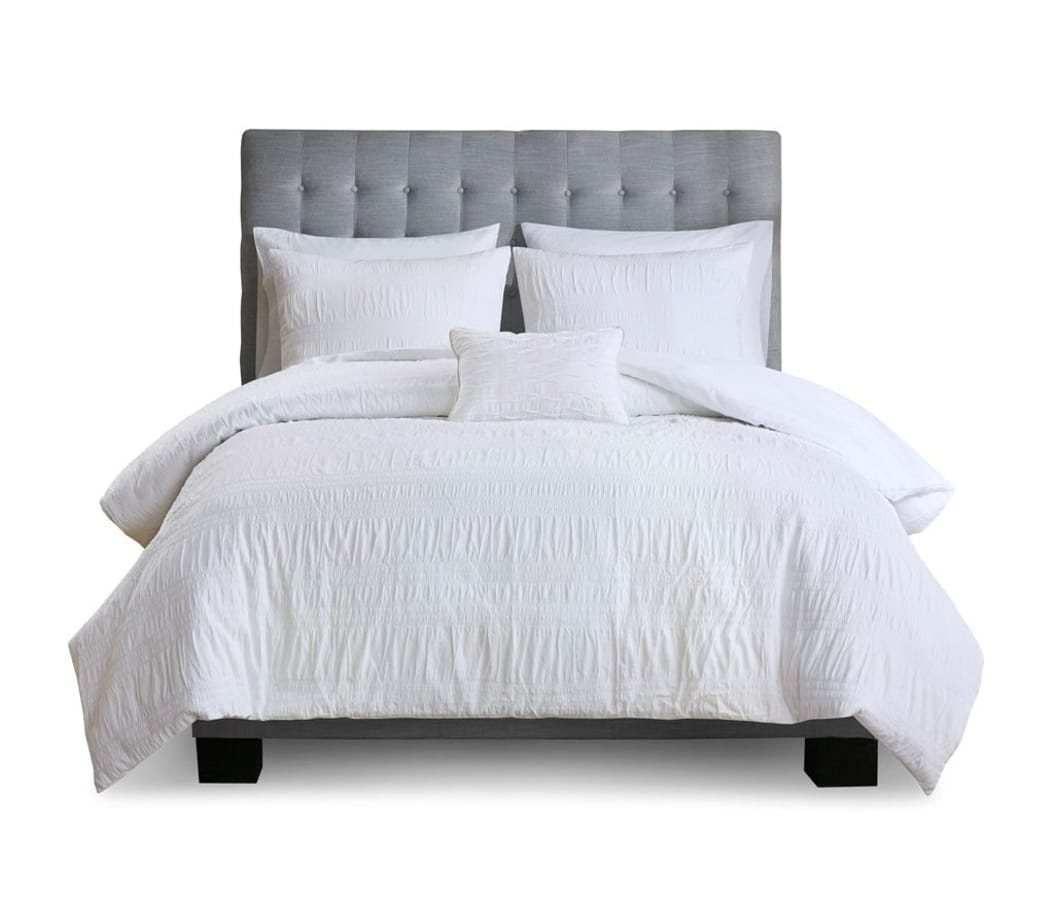 Olliix Madison Park Nicolette White Full Queen 4pc Seersucker Duvet Cover S...