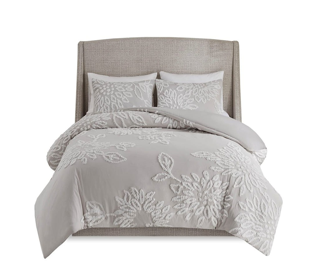 Olliix Madison Park Veronica Warm Grey White Full Queen 3pc Duvet Cover Set