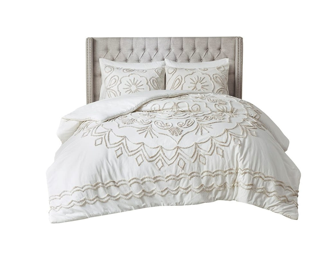 Olliix Madison Park Violette Ivory Taupe Full Queen 3pc Tufted Duvet Cover ...