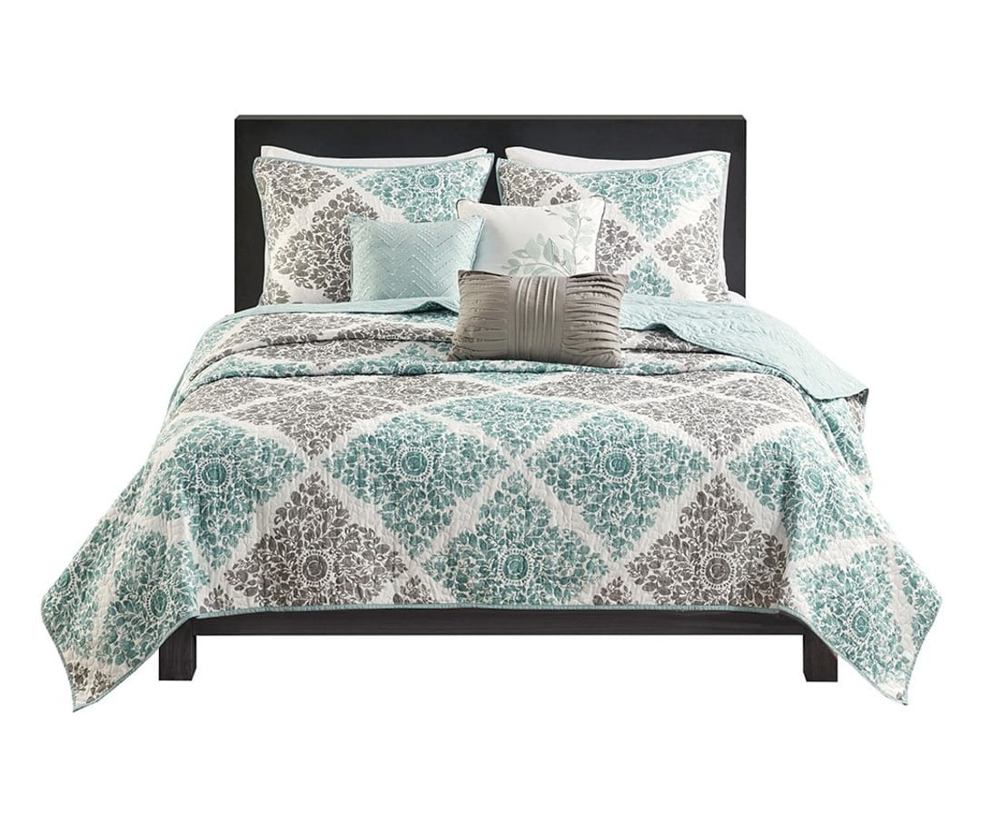 Olliix Madison Park Claire Aqua King Cal King 6pc Printed Quilt Set