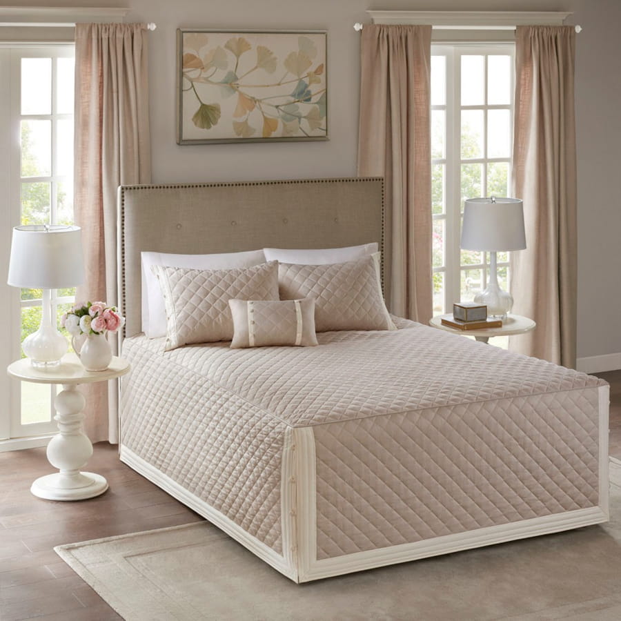 Olliix Madison Park Breanna Khaki King 4pc Reversible Bedspread Set