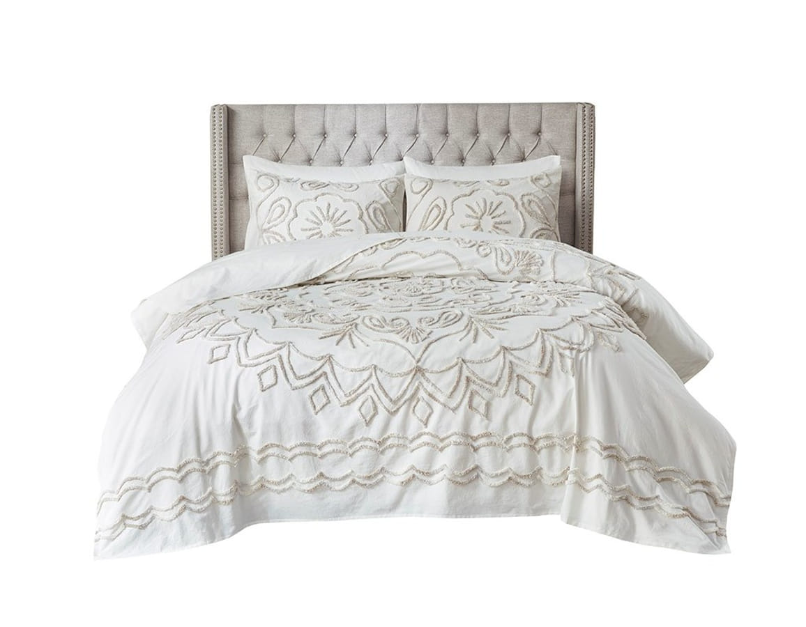 Olliix Madison Park Violette Ivory Taupe King Cal King 3pc Coverlet Set