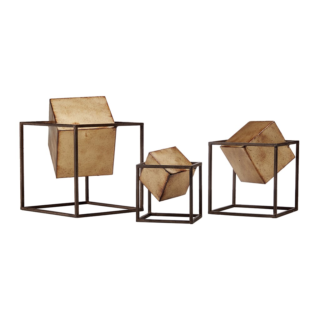 Olliix Madison Park Quad Black Gold Cubes 3pc Tabletop Decor Set