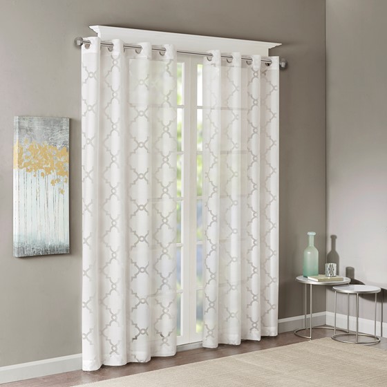Olliix Madison Park Eden White Fretwork Burnout Sheer Curtain Panel - 95 x ...