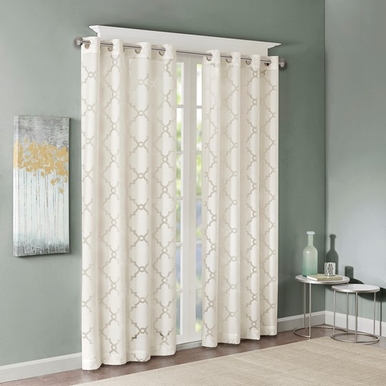 Olliix Madison Park Eden Ivory Fretwork Burnout Sheer Curtain Panel - 95 x ...