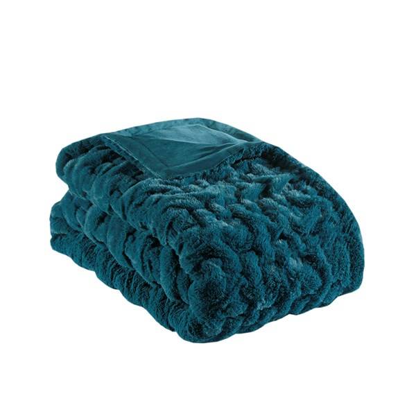 Olliix Madison Park Ruched Fur Teal Throw