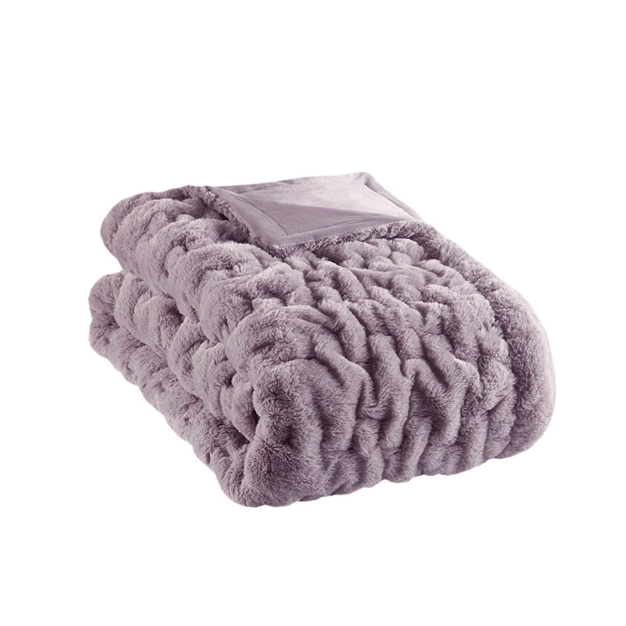 Olliix Madison Park Ruched Fur Lavender Throw