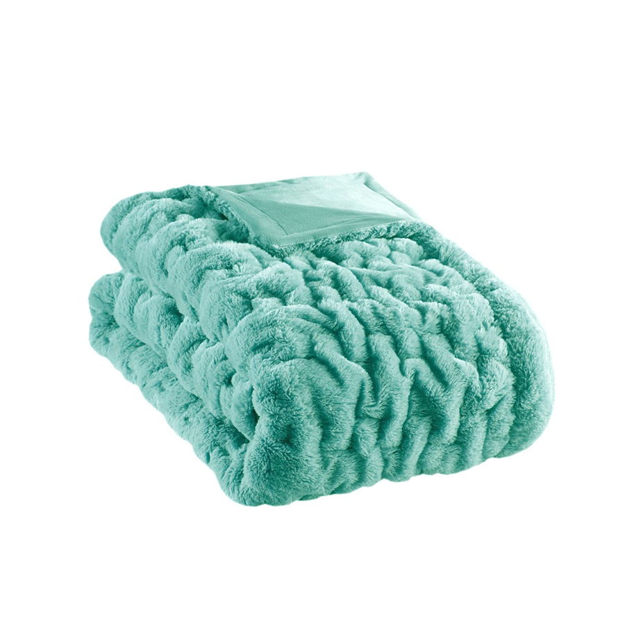 Olliix Madison Park Ruched Fur Aqua Throw