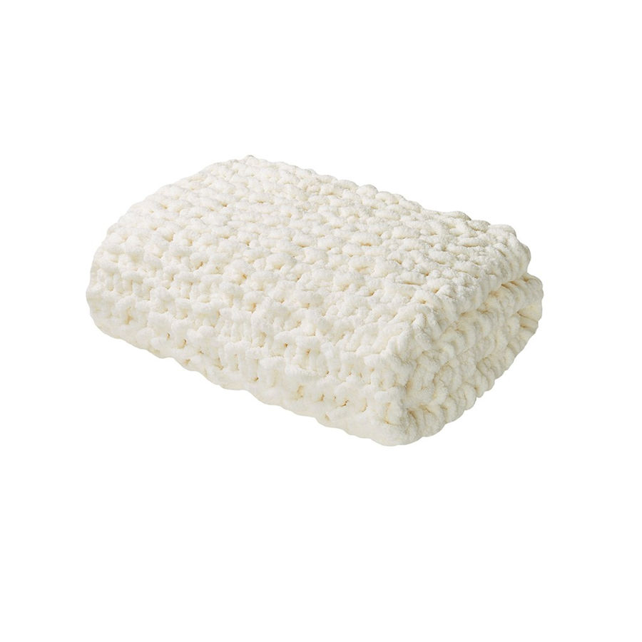 Olliix Madison Park Chenille Chunky Knit Ivory Throw