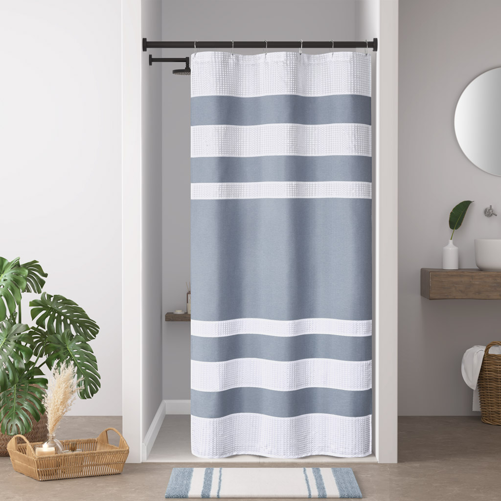 Olliix Madison Park Spa Waffle Dark Blue Shower Curtain - 72 x 36