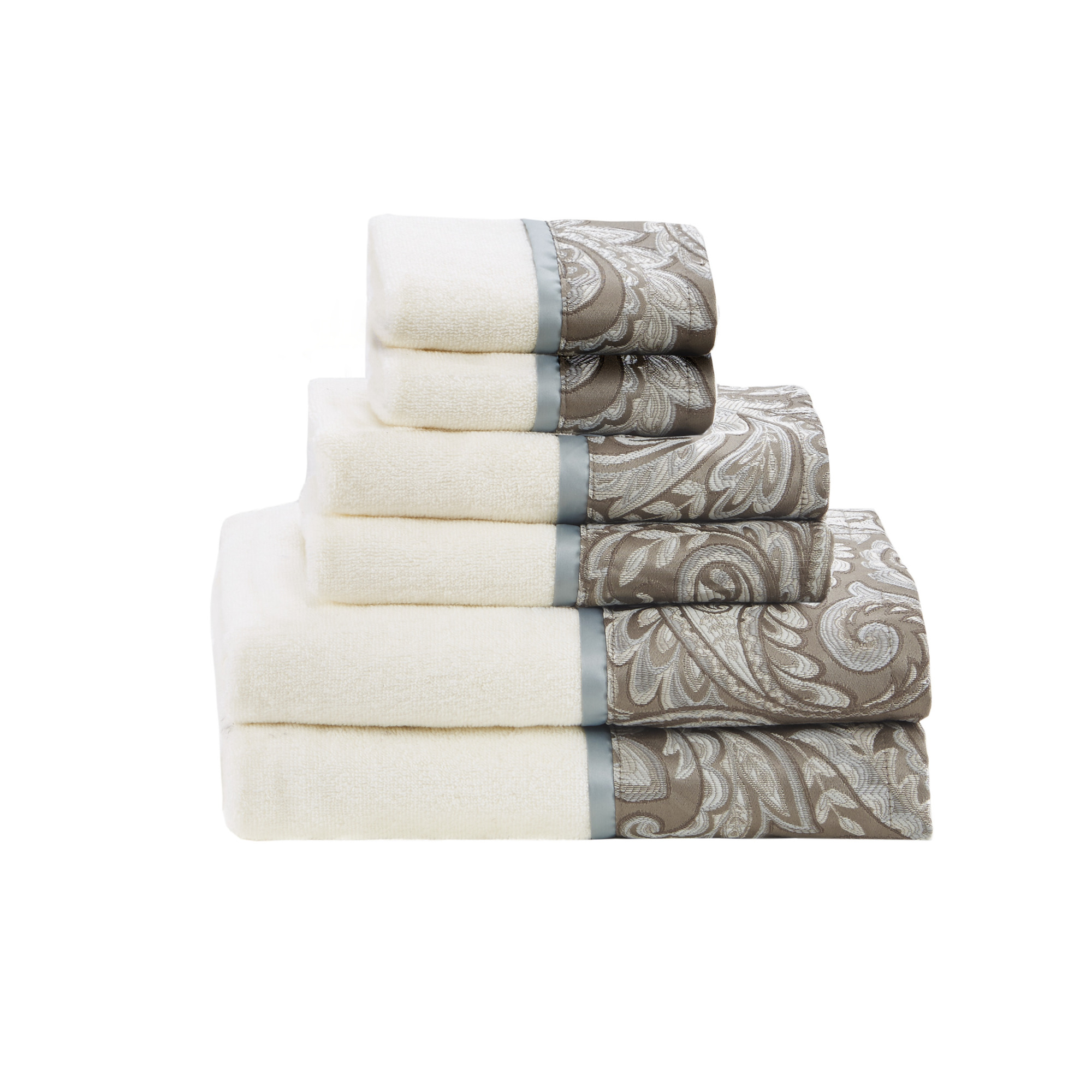 Olliix Madison Park Aubrey Blue Brown 6pc Jacquard Towel Set