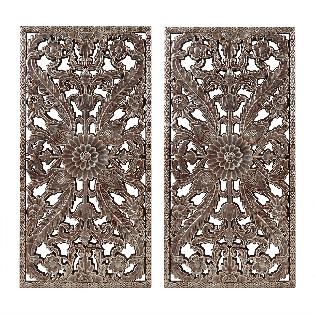 Olliix Madison Park Botanical Panel Bronze Carved Wood 2pc Wall Decor Set