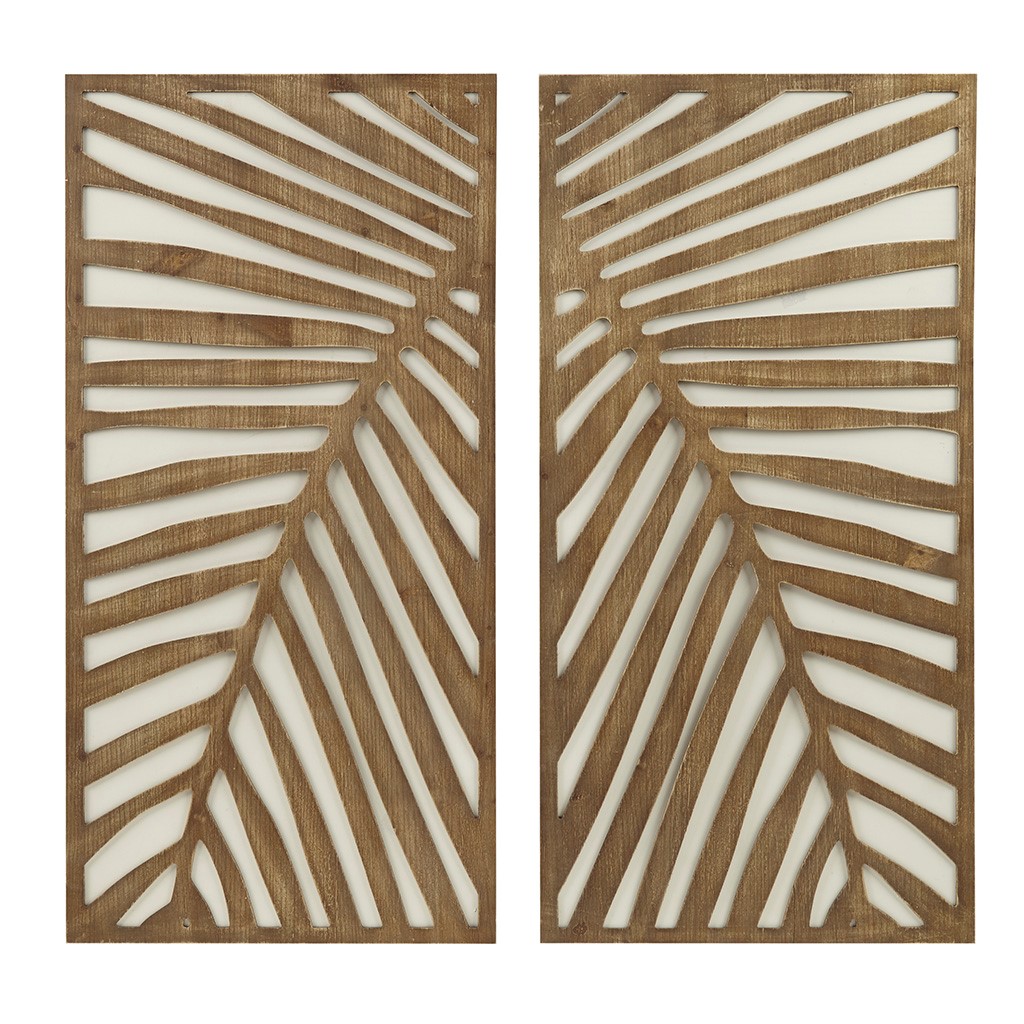 Olliix Madison Park Birch Palms Dark Brown 2pc Wood Panel Wall Decor Set