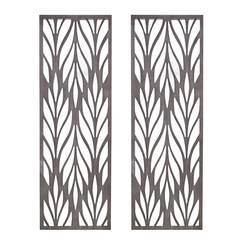 Olliix Madison Park Florian Reclaimed Grey Laser Cut Wood 2pc Panel Wall De...
