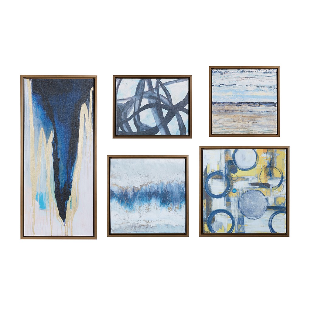 Olliix Madison Park Blue Bliss Natural Abstract 5pc Gallery Framed Canvas W...