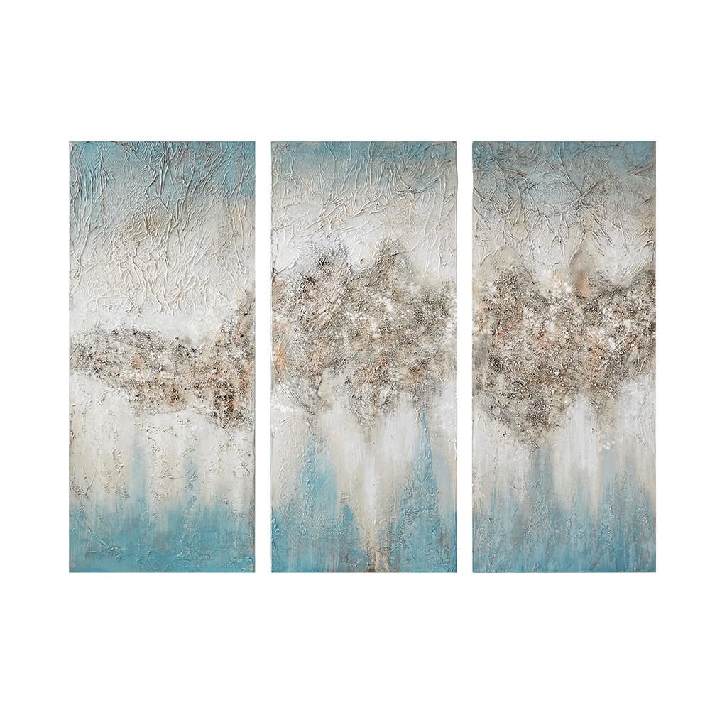 Olliix Madison Park Blue Luminous Heavily Embellished 3pc Canvas Wall Art S...