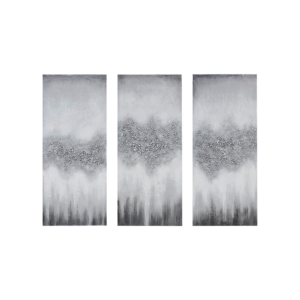 Olliix Madison Park Grey Luminous Heavily Embellished 3pc Canvas Wall Art S...