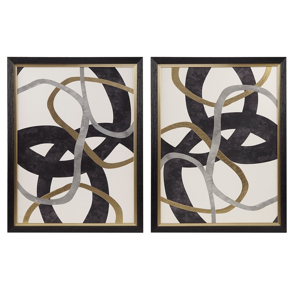 Olliix Madison Park Moving Midas Black Gold Foil Abstract 2pc Framed Canvas...