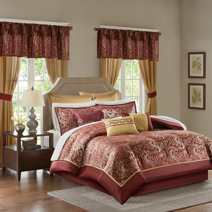 Olliix Madison Park Essentials Brystol Red Queen 24pc Comforter Set