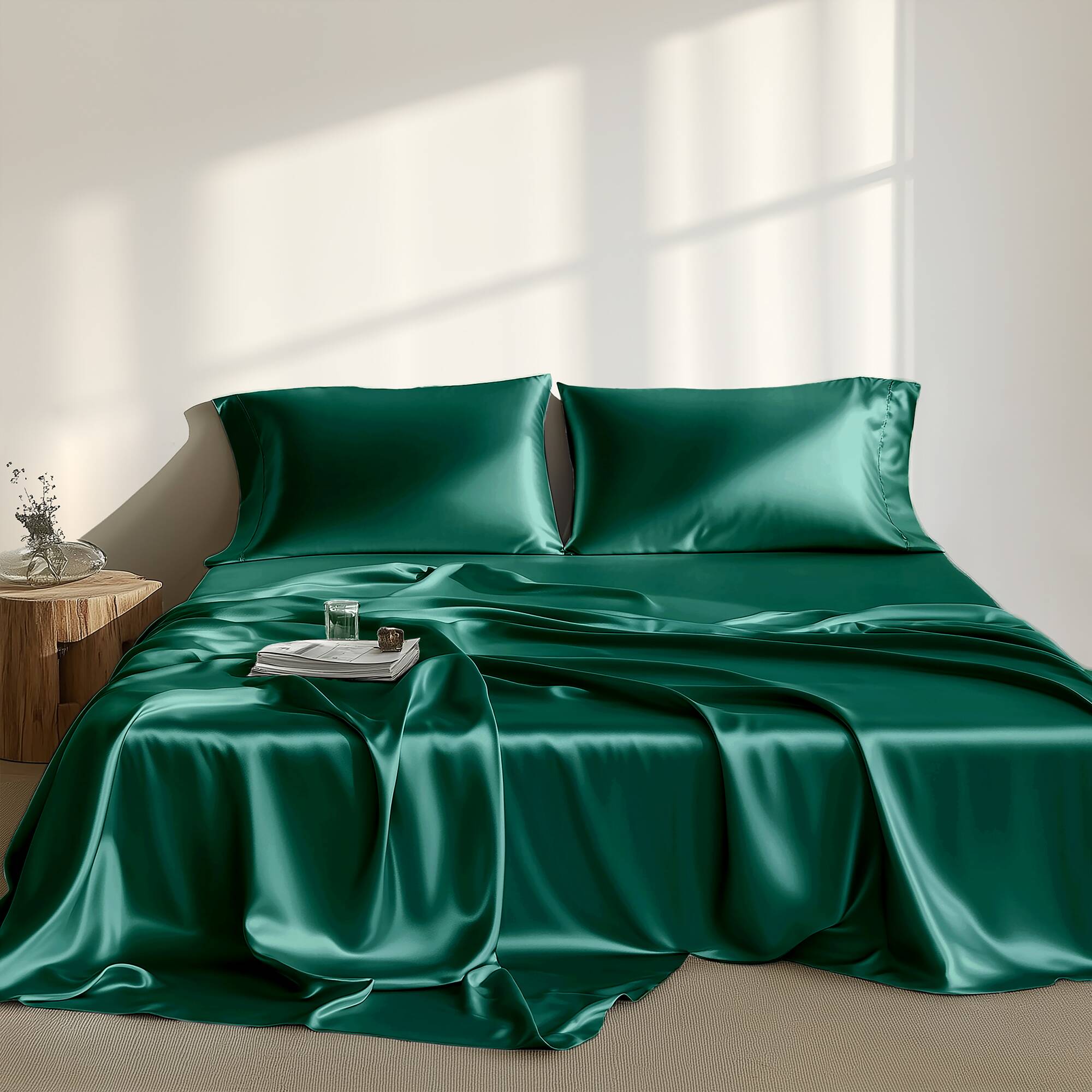 Olliix Madison Park Essentials Satin Emerald 6pc Queen Luxury Sheet Set