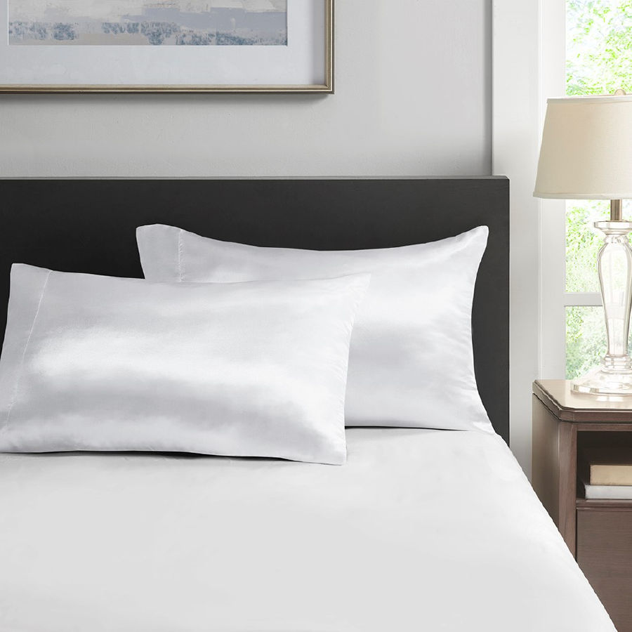 2 Olliix Madison Park Essentials Satin White Standard Pillowcases