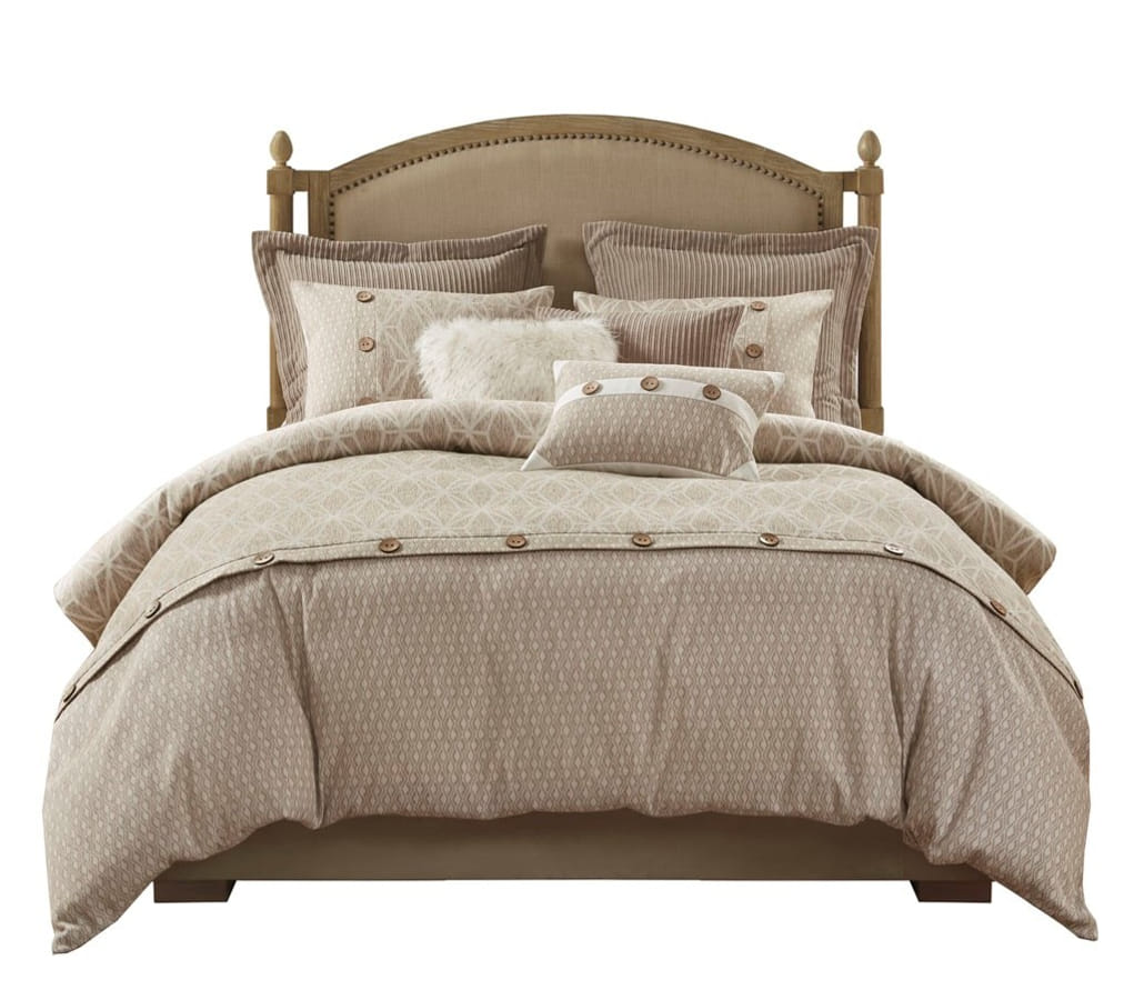 Olliix Madison Park Signature Grace Taupe Queen 8pc Geometric Jacquard Comf...