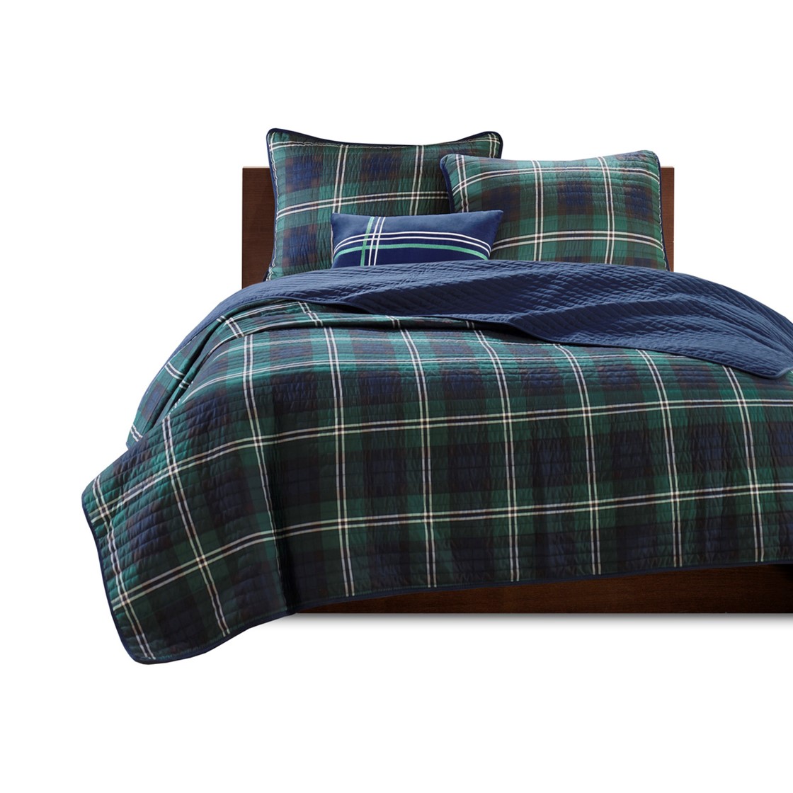 Olliix Mi Zone Brody Blue Reversible Full Queen Quilt Set with Throw Pillow