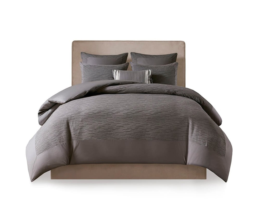 Olliix N Natori Hanae Grey King Cal King Cotton Blend Yarn Dyed 3pc Comfort...