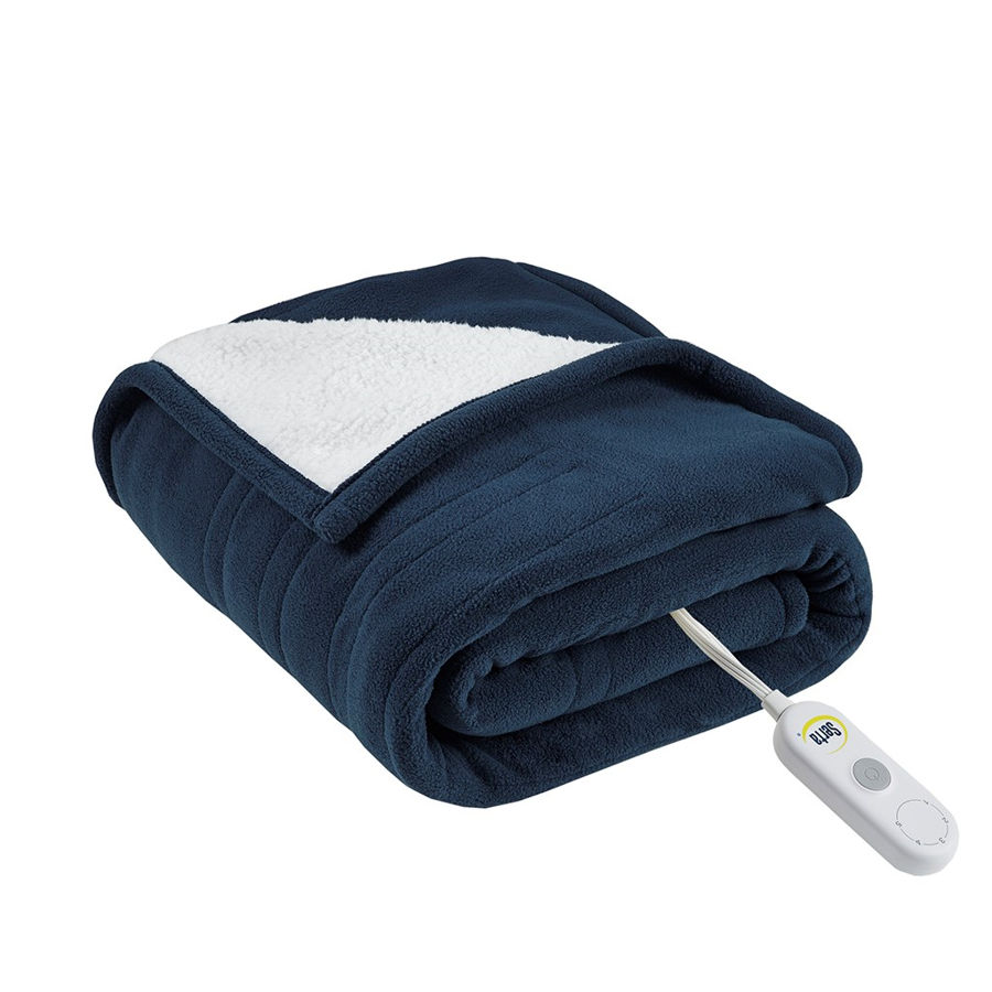 Olliix Serta Fleece To Sherpa Blue Heated Throw